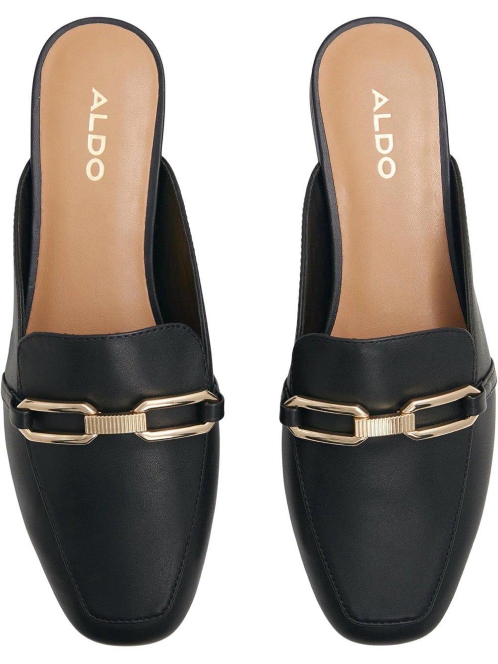 ALDO Silvie Black Slip-On Mules with Gold Chain Accent